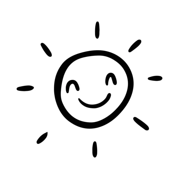 Cute Cartoon Hand Drawn Sun Sweet Vector Black White Sun — Stockvektor