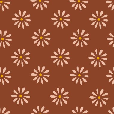 Retro floral groovy vector seamless pattern surface design, textile, stationery, wrapping paper, covers. 60s, 70s, 80s style. Abstract squares with vintage backgrounds