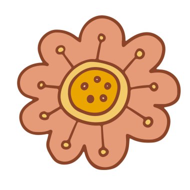 Retro groovy flower. Collection of different flowers in a hippie style. Vector boho illustration isolated on a light background