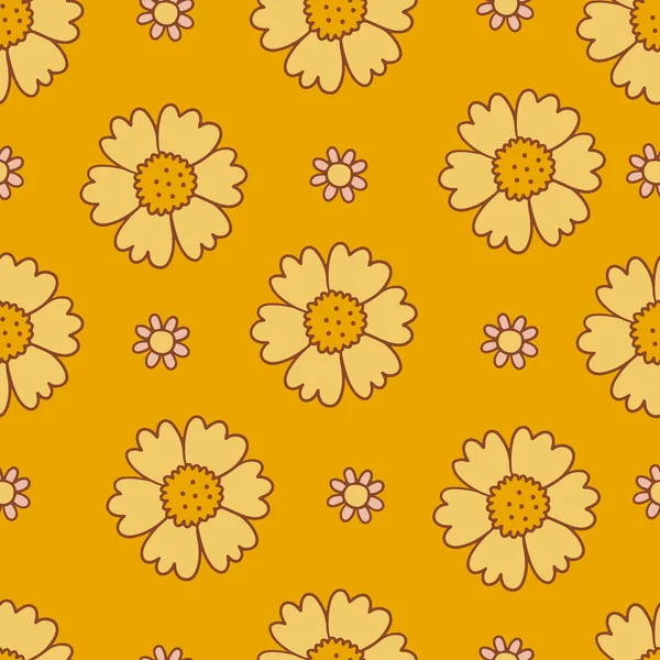 Retro Floral Groovy Vector Seamless Pattern Surface Design Textile Stationery — Stok Vektör