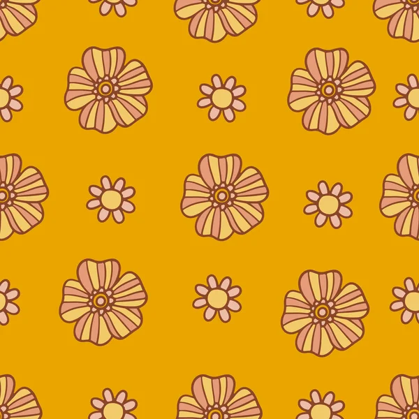 Retro Floral Groovy Vector Seamless Pattern Surface Design Textile Stationery — Stok Vektör