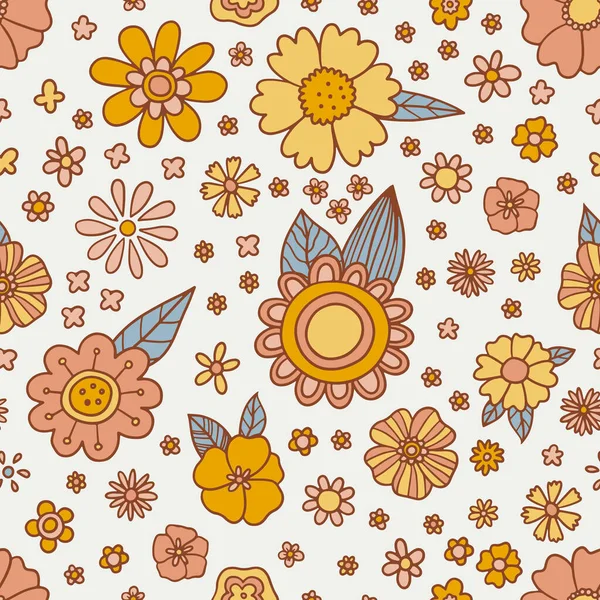 Retro Floral Groovy Vector Seamless Pattern Surface Design Textile Stationery — Stock Vector