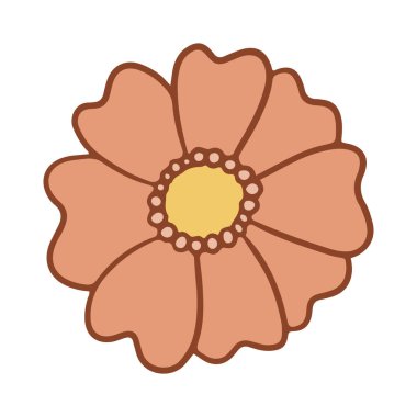 Retro groovy flower. Collection of different flowers in a hippie style. Vector boho illustration isolated on a light background