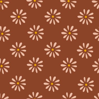 Retro floral groovy vector seamless pattern surface design, textile, stationery, wrapping paper, covers. 60s, 70s, 80s style. Abstract squares with vintage backgrounds