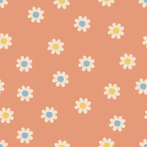 Retro Floral Groovy Vector Seamless Pattern Surface Design Textile Stationery — Stok Vektör