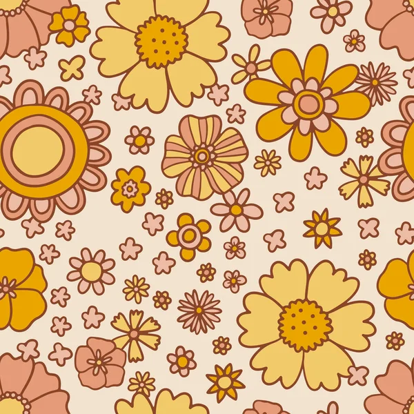 Retro Floral Groovy Vector Seamless Pattern Surface Design Textile Stationery — Stock Vector