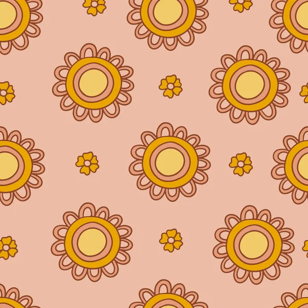 Retro Floral Groovy Vector Seamless Pattern Surface Design Textile Stationery — Stockvektor