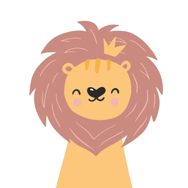 かわいいライオンの顔の手描きベクトルイラスト 孤立した物体 北欧風のフラットデザイン 子供の印刷のための概念 ベクターイラスト — ストックベクタ