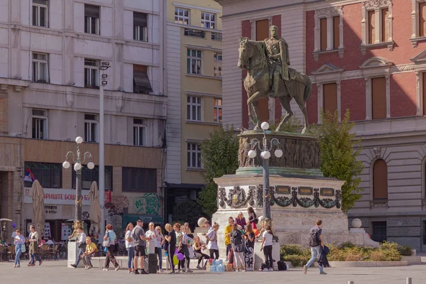 Belgrád Szerbia Október 2021 Híres Mérföldkő Köztársaság Tér Központjában Belgrád — Stock Fotó