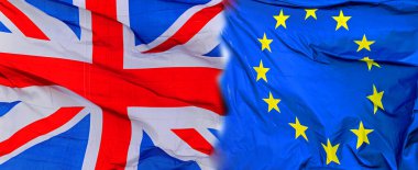 Brexit görüşmelerinde Temiz Birleşik Krallık ve Avrupa Birliği bayrakları