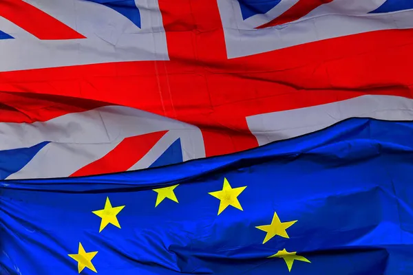 Flaggen Großbritanniens Und Der Europäischen Union Während Der Brexit Gespräche — Stockfoto