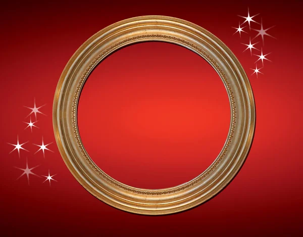 Ilustração Moldura Metal Oval Ouro Fundo Vermelho Estrelas Cintilantes Seu — Fotografia de Stock