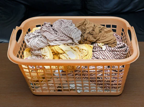 Washed Wet Clean Laundry Clothes Pile Plastic Container — Stock Photo, Image