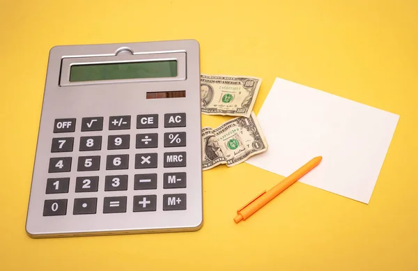 Large Electronic Calculator Pen Empty Paper Notes Dollar Bills — Stock Photo, Image