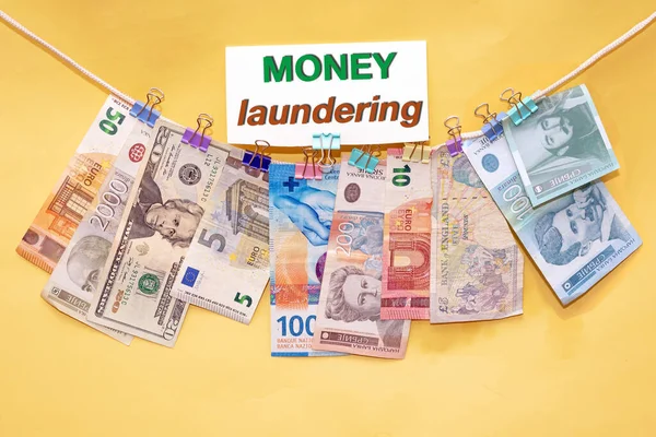 International Paper Currency Bills String Illustrating Money Laundering Crime — Stock Photo, Image