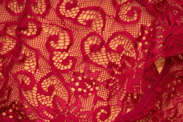 红色花边时尚服装材料图案背景 — 图库照片