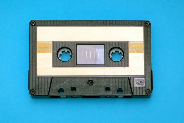 Retro Audio Cassette Music Medium Used Hipsters Isolated Blue Background — Stock Photo, Image