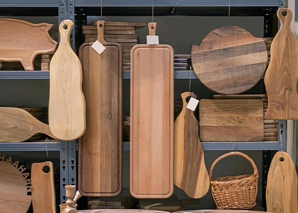 Traditionally Made Wooden Chopping Boards Sold Market Stall Stock Photo