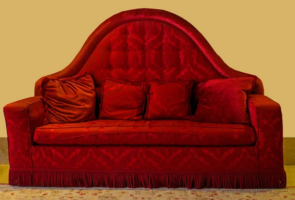 Retro Red Textile Sofa Furniture Old Interior — Stock Photo, Image