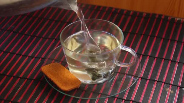 Vapor Vindo Uma Xícara Quente Chá Dentro Casa — Vídeo de Stock