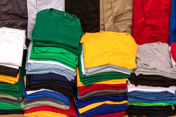 Stack Colorful Cotton Shirts Sold Local Market — Zdjęcie stockowe