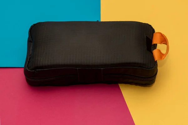 Closed Black Textile Pouch Colorful Background — Stok fotoğraf