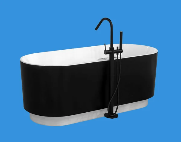 Modern Bathtub Faucet Isolated Blue Background — Photo