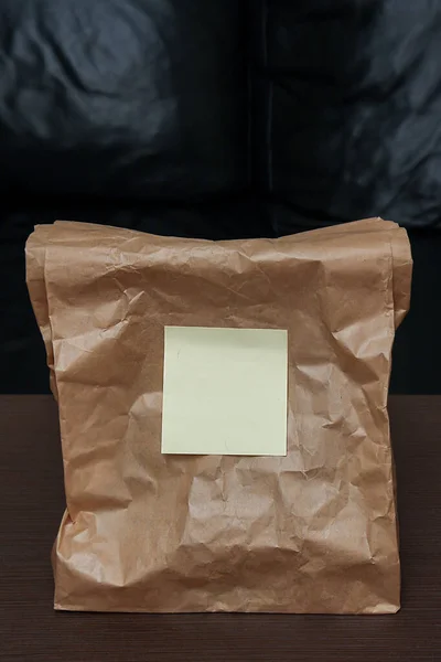 Brown Paper Bag Used Food Delivery Standing Interior Table — ストック写真