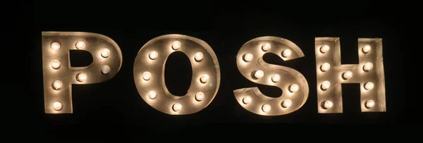 Posh Text Sign Glowing Light Bulbs Wall — стоковое фото