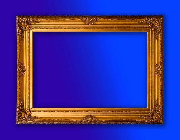 Gold shiny vintage frame with blue background