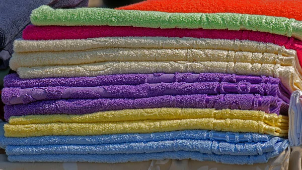 Stack Colorful Cotton Towels Sold Market — Stock Photo, Image