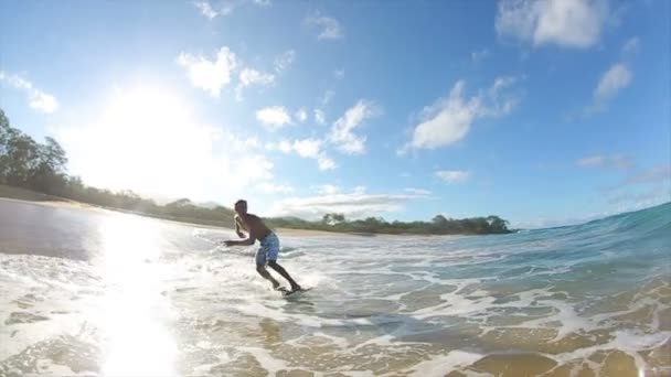 Surfista profissional monta uma onda grande — Vídeo de Stock