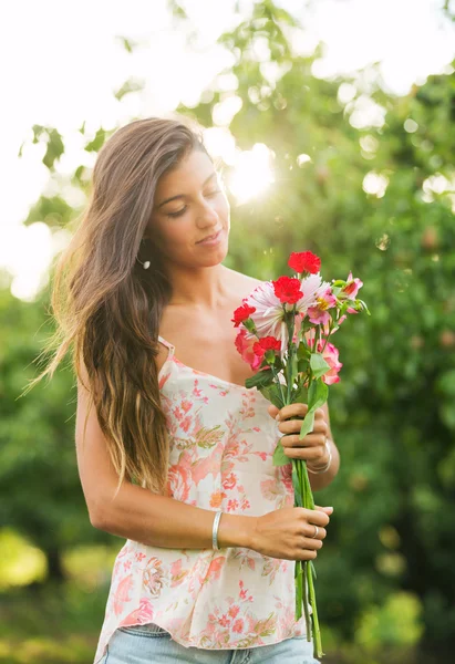 Young Woman with Flowers — Stock Photo, Image