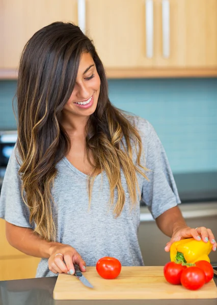 Beautiful Young Woman Cooking Dinner — Stock Photo, Image