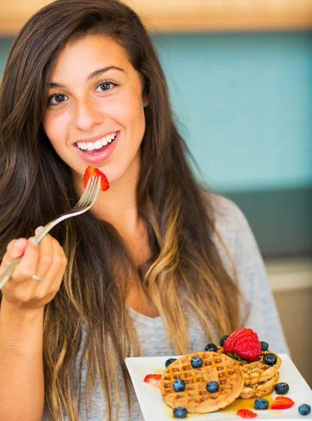 Woman Eating Breakfast — Stock Photo, Image