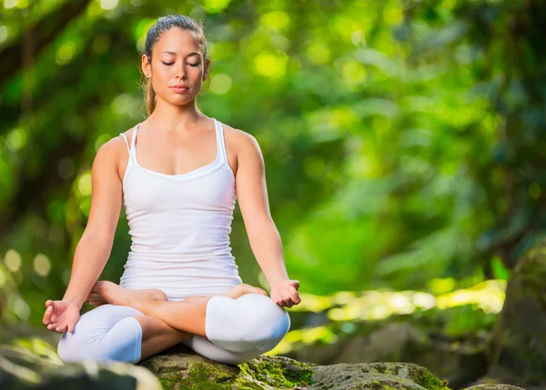 Beautiful Young Woman in Lotus Position — Stock Photo, Image