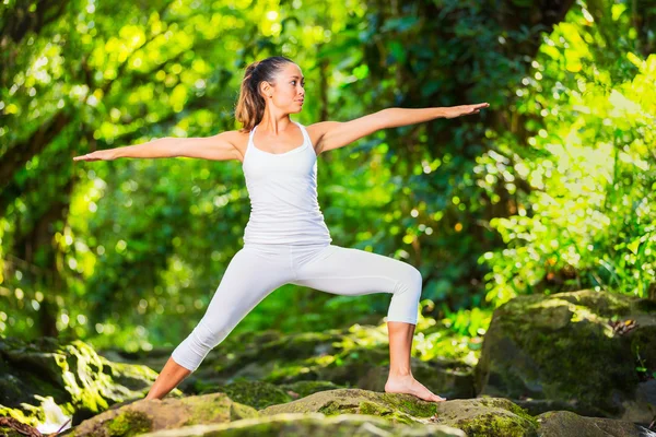 Mulher bonita praticando Yoga fora da natureza — Fotografia de Stock