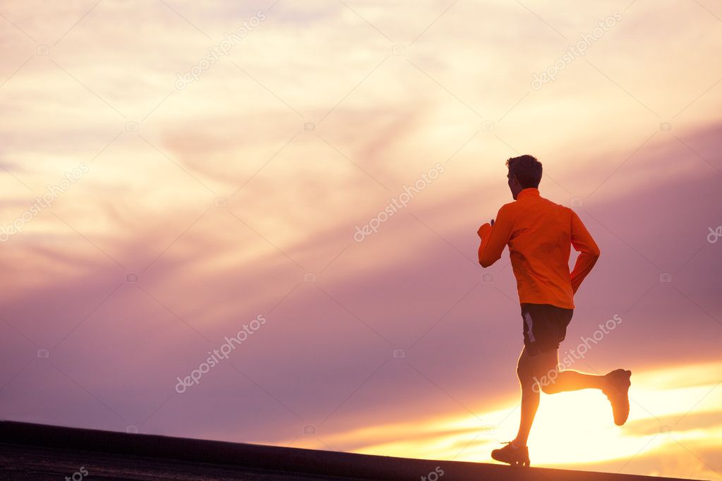 Male runner silhouette, running into sunset Stock Photo by ©EpicStockMedia  34839243