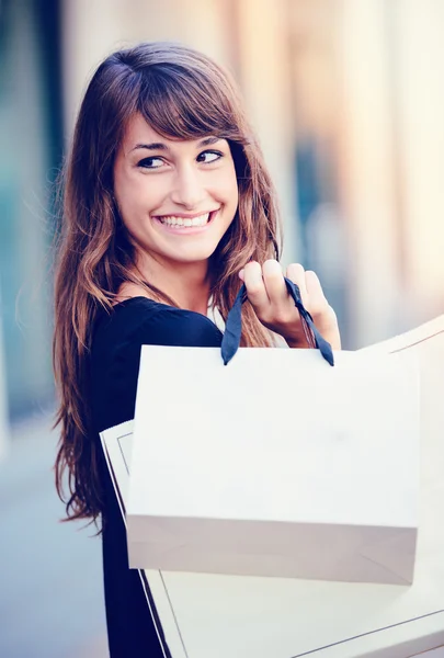Šťastná žena, nakupování — Stock fotografie