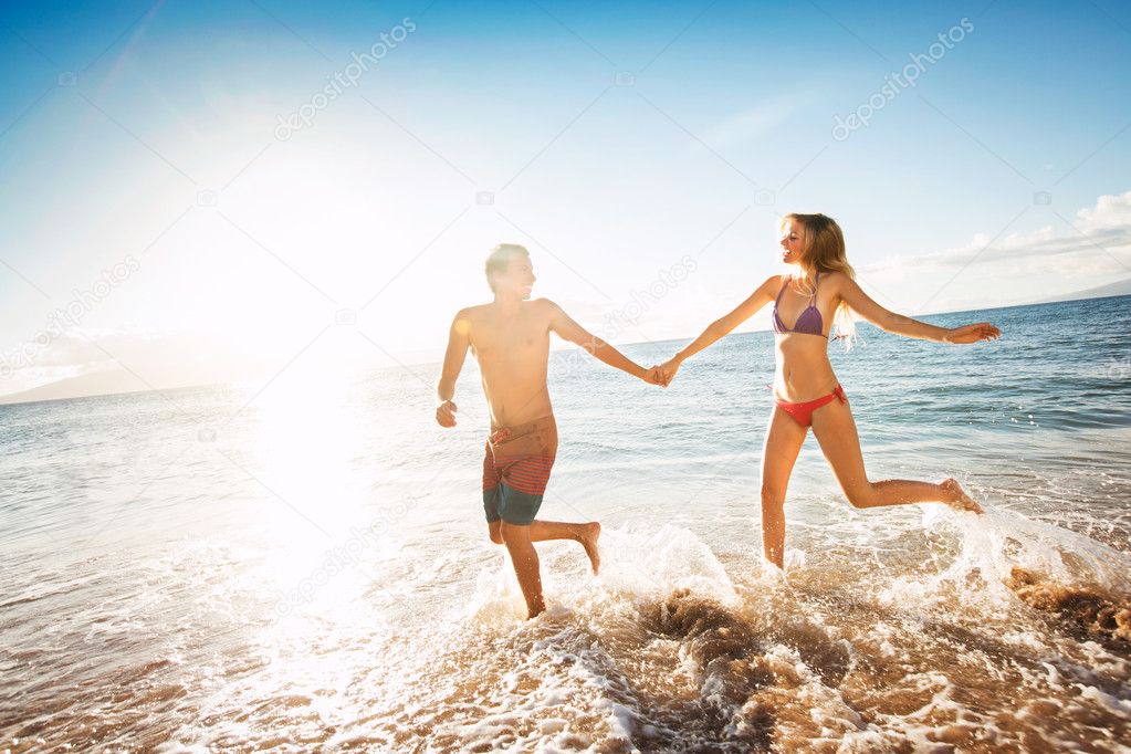 Happy couple on a tropical beach