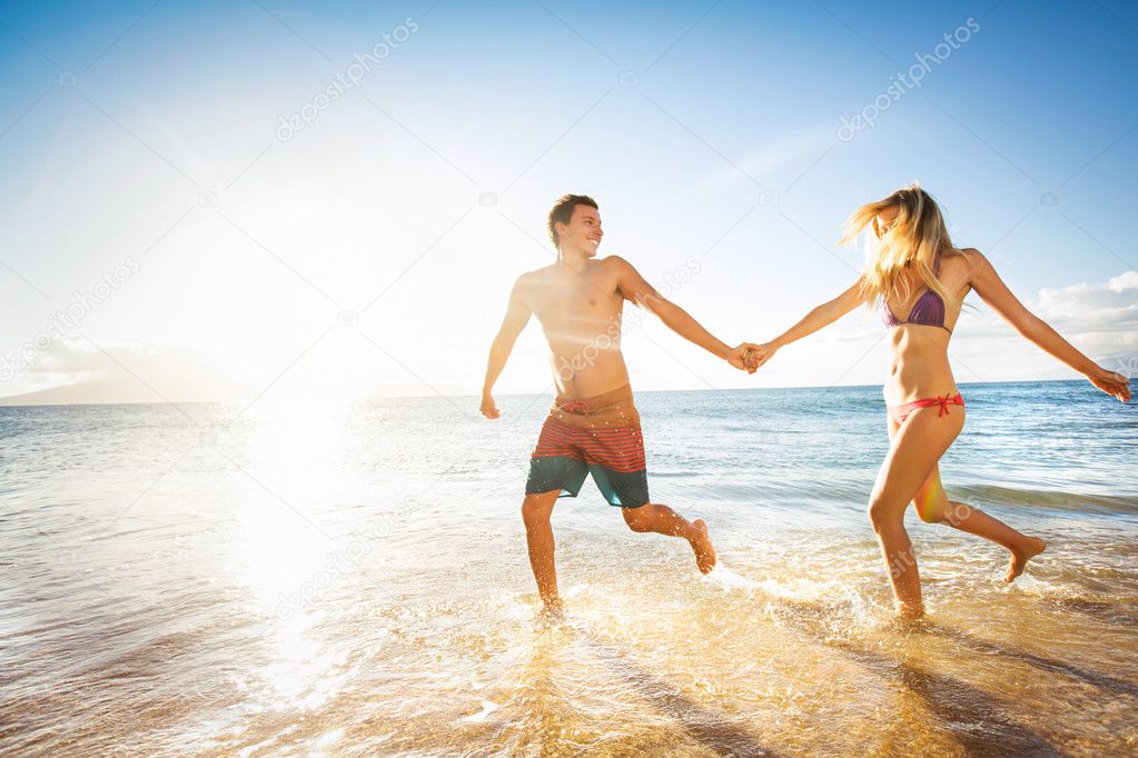 Happy couple on a tropical beach