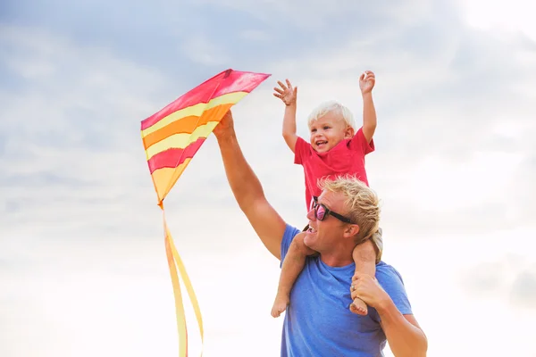 Vader en zoon spelen met kite — Stockfoto