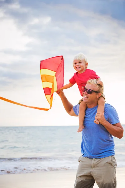 Far och son leker med kite — Stockfoto