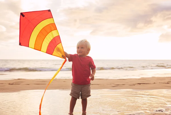 Ung pojke leker med kite — Stockfoto