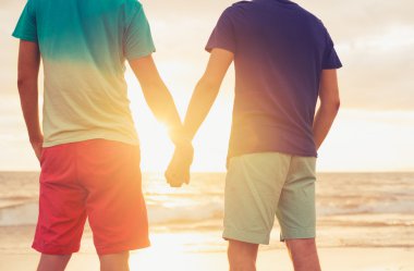 Gay couple watching sunset clipart