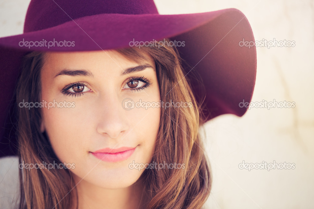 Portrait of Beautiful Girl in Hat