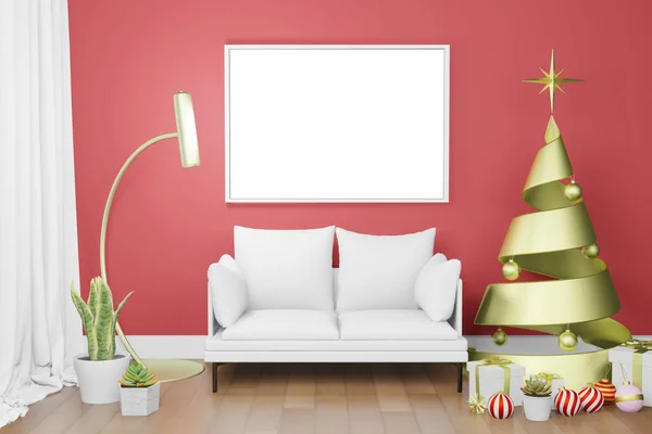 Rendering Illustration Frame Poster Mockup Modern Interior Background Christmas New — Stock Photo, Image