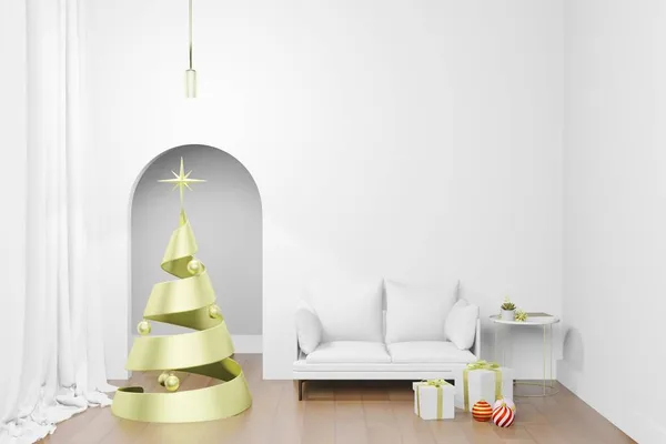 圣诞节主题中现代室内空墙模型的3D渲染 — 图库照片
