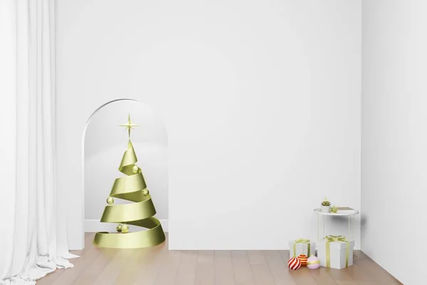 Rendering Illustration Empty Wall Mockup Modern Interior Christmas Theme — Stock Photo, Image