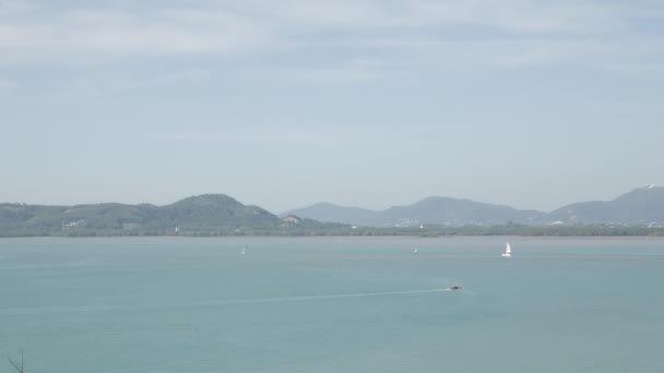 Mer Paisible Asie Sud Est Phuket Avec Quelques Navires Bateaux — Video